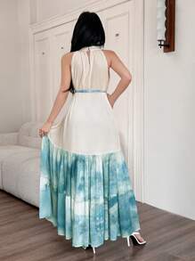 DAZY Robe longue d'été élégante pour femmes avec volants et empiècements - Multicolore - Voir 7