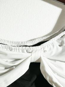 SHEIN Clasi 女士撞色仿珍珠露肩衬衫，夏季 - 白色 - 查看 5