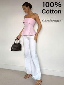 Siren Gaze 粉色亚麻棉抹胸：凸显腰线的波西米亚风职场穿搭 | Old Money Elegance 2025 夏季新品发布 | 日夜转换与职场魅惑风格 - 淺粉色 - 查看 6