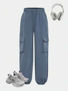 Tween Boy Casual Solid Color Cargo Pants - Dusty Blue - View 8