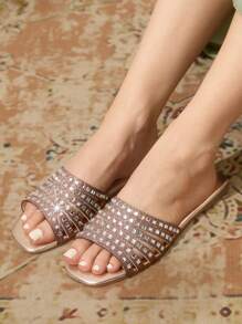 CUCCOO TILAWA Women's Flat Rhinestone Decorated Casual Slippers - Rose Gold - View 11