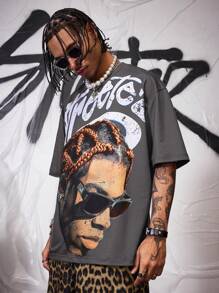 AXEPEAK Men's Loose Fit Crew Neck Dropped Shoulder Graphic Printed Casual T-Shirt