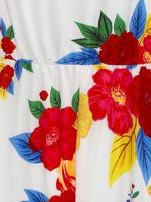 SHEIN Explorewe Vintage Print Strap Jumpsuit For Tween Girl, Flowy & Soft, Loose Fit, Suitable For Vacation, Summer - White - View 5