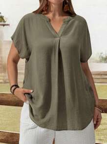 EMERY ROSE Blusa casual con scollo a V e maniche a pipistrello, da donna taglie forti, abbigliamento estivo, outfit da vacanza, abbigliamento boho da donna