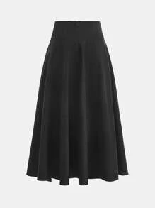 SHEIN Girlism TEEN GIRL Black Bowknot Waist Mid-Length Skirt, Elegant School Uniform A-Line Skirt