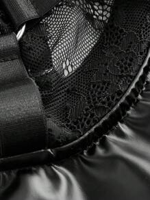 ROMWE Grunge Punk Mono negro sexy de PU con remaches y encaje punk - Negro - Ver 6