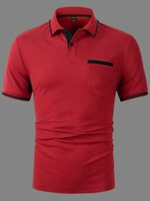 Manfinity Homme Chemise polo à manches courtes à blocs de couleurs décontractée et urbaine pour hommes - Rouge - Voir 6