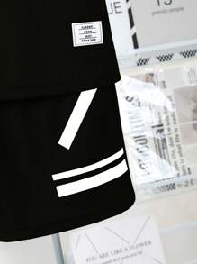 SHEIN Mirajuku 青少年男孩撞色条纹华夫格针织短袖短裤套装