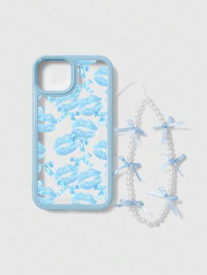 Fairycore 1pc Blue Lips Pattern Mobile Phone Case, Compatible With IPhone 11, 12, 13, 14, 15 Pro Max