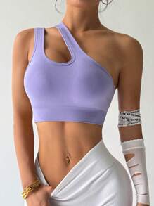 Easithlete Solid Color Backless Seamless Sports Bra - Purple - View 6