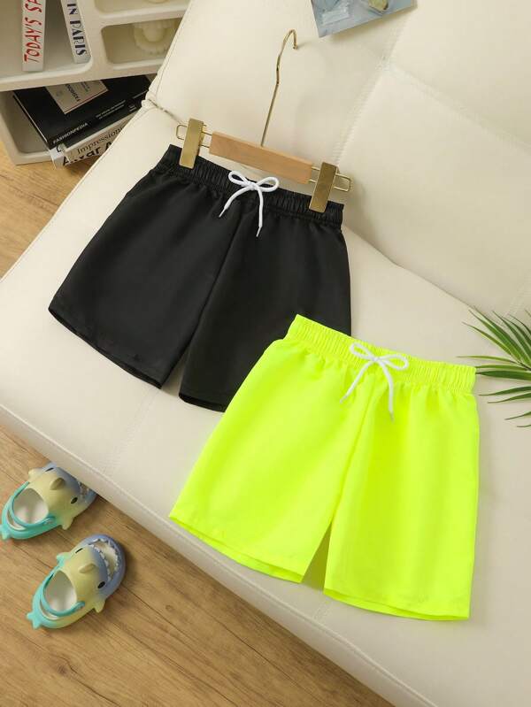 Kleine Jungen Shorts aus einfarbigem Stoff mit Kordel-Taille für den Strand, Lässig mode