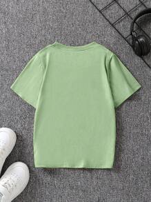 Maglietta casual a maniche corte con scollo tondo e stampa grafica "Milano Italia" per bambini piccoli - Menta Verde - Visualizzare 2