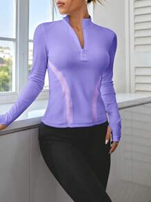 Easithlete Solid Color Athletic Long Sleeve Sweatshirt, Minimalist And Fashionable For Summer - Purple - View 1