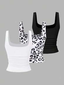 Sweetra 女士休闲褶皱方领吊带背心，夏季