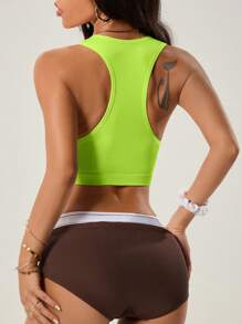 Dewbera Women Neon Green Cropped Fitness Athletic Tank Top For Everyday Workout