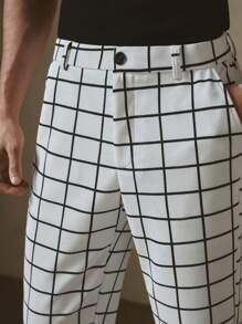 Manfinity VCAY Men's Casual Knitted Loose Fit Plaid Elastic Waisted Straight Leg Pants - White - View 7