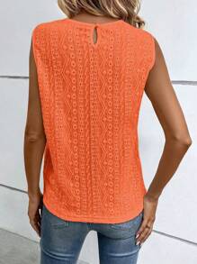 EMERY ROSE Women Embroidered Contrast Lace Round Neck Casual Tank Top - Orange - View 2