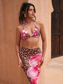 SHEIN Swim Top de bikini elegante con tirantes y estampado floral Swim Chic Sea-D para mujer en verano