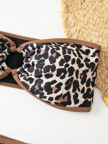 SHEIN Swim Ladies Leopard Print Bandeau Bikini Set (Random Print) For Summer Beach Vacation - Multicolor - View 6