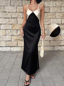 Elegant Color Blocking Hollow Out Cami Dress, Spring/Summer - Multicolor - View 1