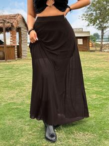 SHEIN EZwear Plus Size White Mesh Maxi Skirt: Flowy, Casual, And Stylish For Summer - Brown - View 5