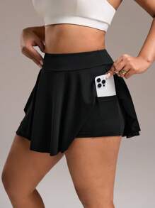 Easithlete Plus Size Double Layer Mesh Fabric Shorts With Liner And Pockets, Sportswear, Spring/Summer Tennis Skirt