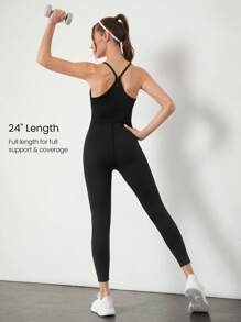 GLOWMODE 24 英寸 Powersculpt™-Air Power Hour 圆领运动健身紧身衣连体衣高强度跑步训练健身房日常运动服可拆卸罩杯 - 黑色 - 查看 2