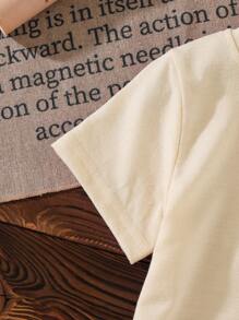 SHEIN Tween Girls Casual Cartoon Letter Print T-Shirt, Summer - Apricot - View 4