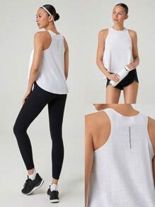 GLOWMODE Siap untuk Berlari, Cepat Kering, Leher Tinggi, Tanpa Lengan, Panel Samping Melengkung, Reflektif, Tank Top Aktif untuk Lari, Latihan, Gym, Olahraga, Pakaian Aktif - Putih - View 9