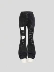 SHEIN Jeans évasés urbains bohèmes Y2K avec fermeture à boutons et chic, pour préadolescentes
