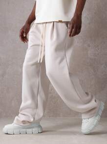 SUMWON Wide Leg Jogger Pants Pleated Front Athletic Sweatpants Comfort Fit Casual Loungewear With Drawstring Elastic Waist Winter Fall Workout Athleisure - Apricot - View 3