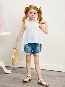 SHEIN 年轻女孩纯色圆领修身休闲背心 - 白色 - 查看 5