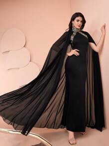 SHEIN Belle Women's Formal Evening Gown (Heavily Embellished), Party Dress, For Wedding Guest - Black - View 5