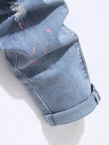 Manfinity Roughcore 大码男式休闲破洞口袋牛仔裤 - 淺色水洗藍 - 查看 6