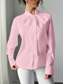 Gloray Women's Bow Cuff Long Sleeve Casual Blouse, Minimalist & Practical