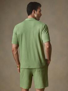 Manfinity VCAY 2pcs/Set Men's Jacquard Knitted Slim Fit Raglan Casual Polo Shirt Set, Suitable For Summer - Green - View 2