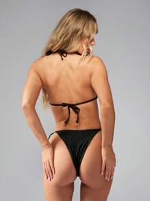 MISSGUIDED Athletic Inspired Bikini Set With Number Graphics Side-Tie Bottom Beach Volleyball Sporty Two-Piece Swimsuit Summer Pool Party Beach Wear Collection - Black - View 2