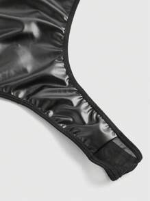 ROMWE Grunge Punk Mono negro sexy de PU con remaches y encaje punk - Negro - Ver 4