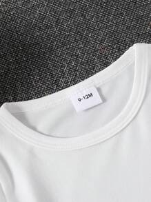 SHEIN Baby Girl Minimalist Fashion Letter Print Short Sleeve T-Shirt, Summer - White - View 5