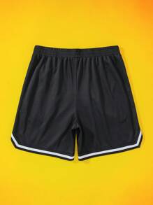 Nick 90s X SHEIN Heren Casual Losse Gebreide Cartoon Figuur Grafische Zwarte Shorts, Voor Basketbal