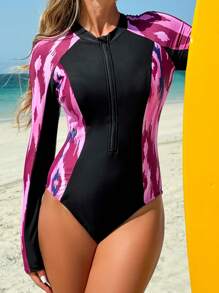 Swim SPRTY Women's One-Piece Swimsuit With Side Splice, Floral Boho Print Design, Elegant Casual For Spring/Summer Vacation, Beach Party