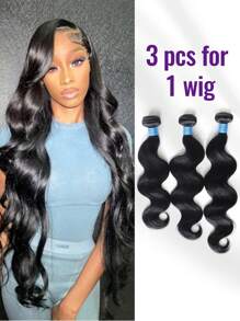 Glossy Hair 1Pc Body Wave Human Hair Bundles Unprocessed Human Hair Curly Human Hair Weave Double Weft Hair Extension Natural Black Color For Women