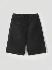 Tween Girls High Waist Straight Leg Washed Pockets Jeans, Elastic Waist Non-Stretch Relaxed Fit Casual Comfortable Jeans, Street Style - Black - View 2