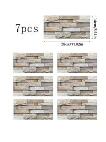 7 件/套砖纹墙纸，现代 PVC 可移除自粘墙砖贴纸。适用于家居装饰 - 灰色 - 查看 2