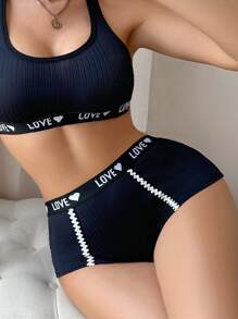 EasyFave 3pcs Women's Comfortable Soft Letter Patchwork Hipster Briefs