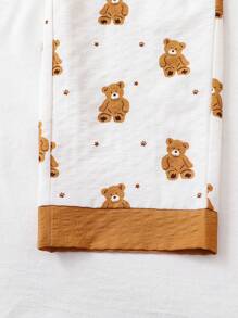 Dozemod Tween Girls Cute Cartoon Bear Pattern Lapel Button Short Sleeve & Loose Weave Pants 2 Pieces Pajama Set - White - View 6