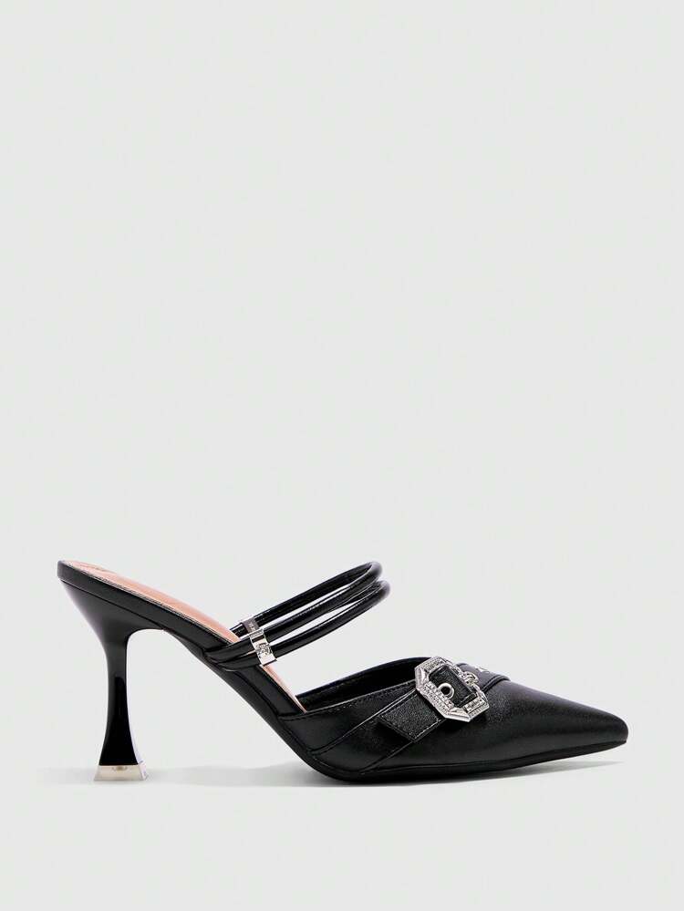 CUCCOO CURVES Plus Size Hollow High Heel Sandals 9CM, Black, Fashion & Elegant, Rivet Decor With 2 Wearing Styles, Work & Daily, Summer