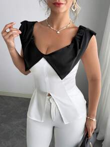 Elenzga Blusa de estilo francés elegante con efecto de cintura para mujeres de talla grande, adecuada para el trabajo