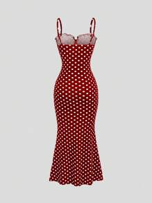 Sweetra Spring/Summer Black & White Polka Dot Sexy Backless Spaghetti Strap Dress For Women - Red - View 2