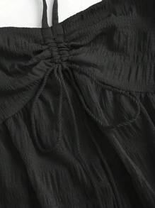 Sweetra 女长款裹身式连衣裙欧美夏季新款露肩系腰性感露背高开叉纹理休闲派对喜庆 - 黑色 - 查看 3